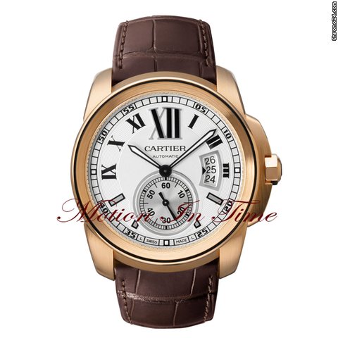 Cartier NEW CALIBRE DE CARTIER MENS ROSE GOLD SILVER ON BROWN watches