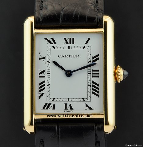 Cartier 18k Yellow Gold White Roman Dial Gents Tank Louis watches