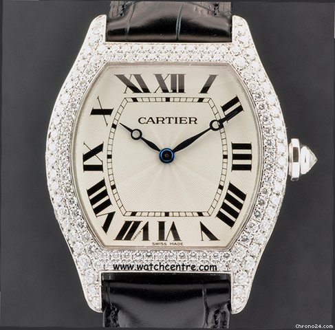 Cartier 18k White Gold Diamond Set Case Mid-size Tortue watches