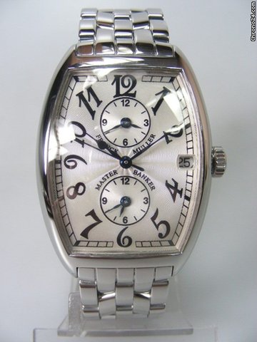 Franck Muller Master Banker GMT trois fuseaux horaires complet acier watches