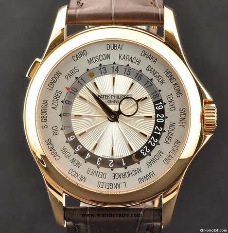 Replica Patek Philippe 18k Rose Gold Silver Dial World Time B&P 5130R Watch
