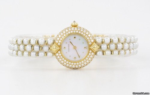 Cartier 18k Gelbgold Damenuhr mit Diamanten & Perlen watches