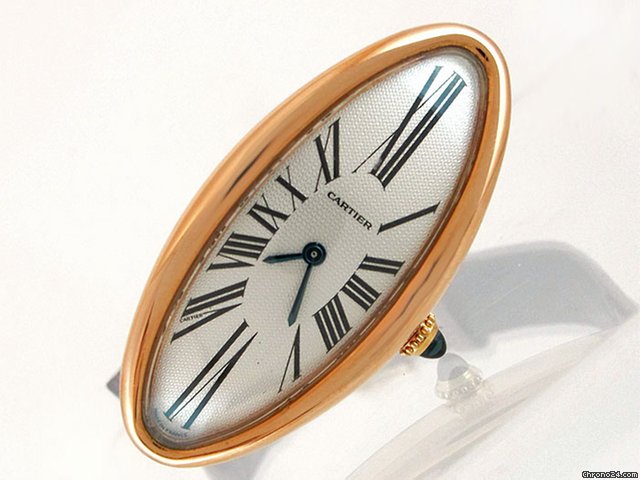 Cartier "Baignoire Allongee", 18K/750 Rosegold, Leder/Stoff-Band watches