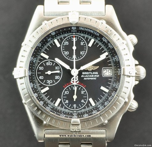 Breitling S/S Black Dial Blackbird Chronograph B&P A13050 watches