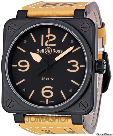 Bell & Ross Heritage Black Dial Tan Leather Strap Mens Watch BR01-92-HERITAGE watches
