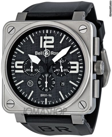 Bell & Ross Aviation Black Carbon Fiber Dial Titanium Mens Watch BR0194-TITANIUM watches