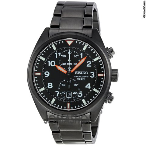 Seiko Sports Black Stainless Steel Chronograph Mens Watch SNN237 watches