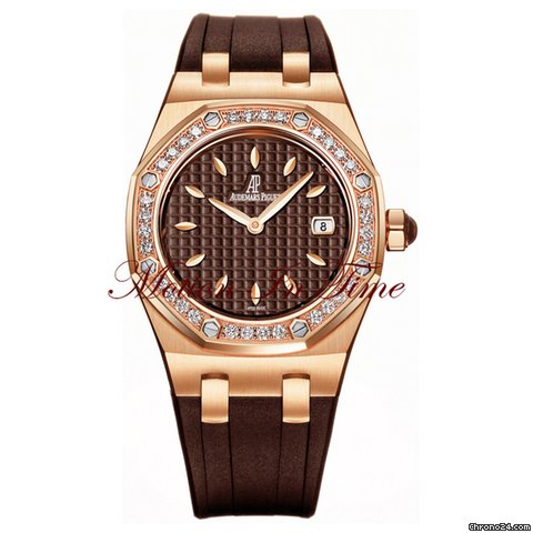 Audemars Piguet Royal Oak Ladies' Diamond Rose Gold Brown on Rubber Strap watches
