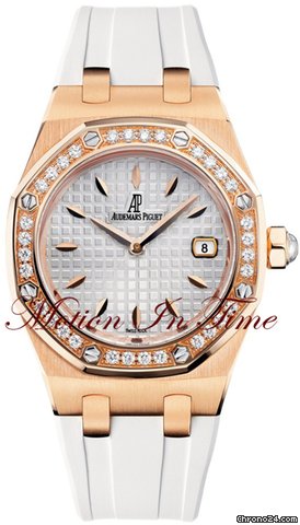 Audemars Piguet Royal Oak Ladies' Rose Gold Diamond - White on Rubber Strap watches