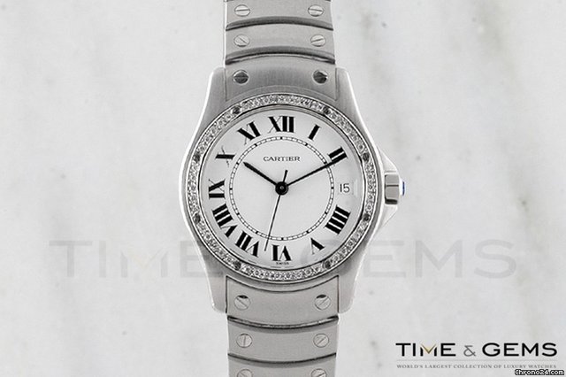 Cartier Santos Ronde Stainless Steel Diamond Bezel Watch watches
