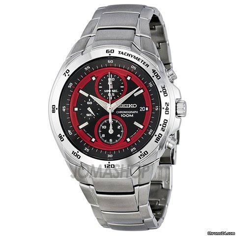 Seiko Black and Red Dial Chronograph Stainless Steel Mens Watch SND701 watches