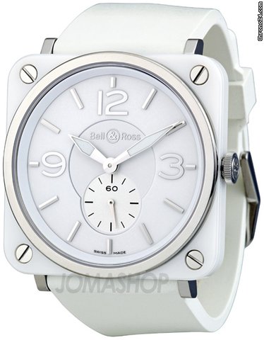 Bell & Ross Aviation White Dial Ceramic Unisex Watch BRS-WHT-CER-RUBB watches