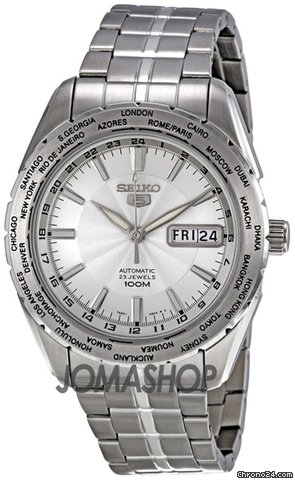 Seiko 5 World Time Silver Dial Stainless Steel Automatic Mens Watch SNZG51 watches