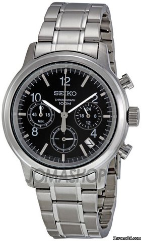 Seiko Black Dial Stainless Steel Chronograph Mens Watch SSB007 watches