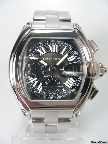 Cartier Roadster chronographe grande taille complet acier cadran noir watches