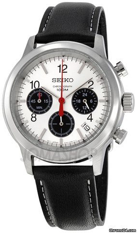 Seiko Silver Dial Black Leather Strap Chronograph GMT Mens Watch SSB003P2 watches