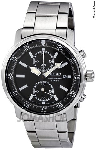 Seiko Black Dial Chronograph Stainless Steel Mens Watch SNN223 watches