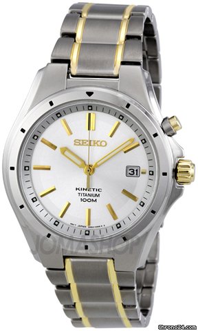 Seiko Kinetic Silver Dial Two-tone Titanium Mens Watch SKA497 watches