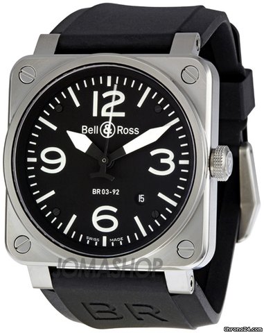Bell & Ross Aviation Black Dial Steel Case Automatic 42 MM Mens Watch BR-03-92-STEEL watches
