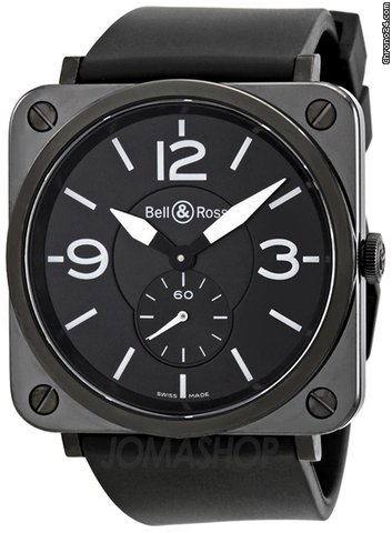 Bell & Ross Aviation Black Dial Black Ceramic Case Unisex Watch BRS-BLK-CER-RUBB watches