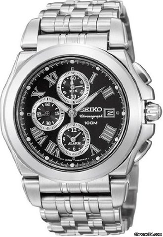 Seiko Black Dial Stainless Steel Mens Watch SNA525 watches