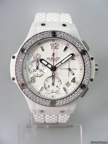 Hublot Big Bang chronographe 41mm white ceramique blanche lunette sertie diamants/diamonds bezel watches