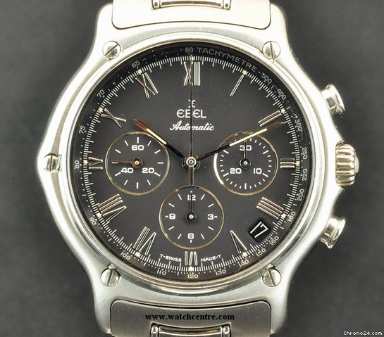 Ebel S/S Black Dial Automatic Chronograph B&P 1911 watches