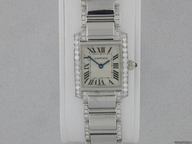 Cartier 18K White Gold Diamond Tank Francaise watches