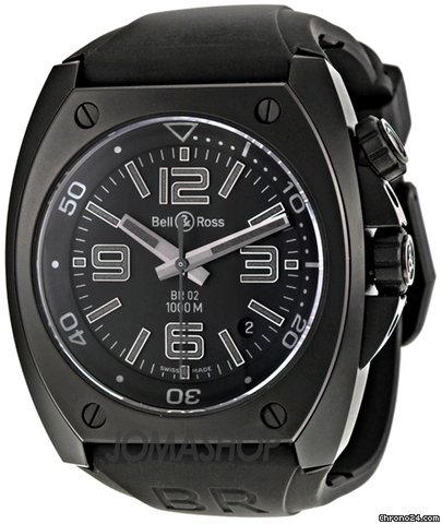 Bell & Ross Phantom Black Dial Automatic Black Rubber Mens Watch BR0292CAPH watches