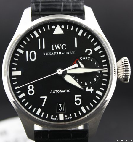 IWC Big Pilot in steel black dial black horn strap watches
