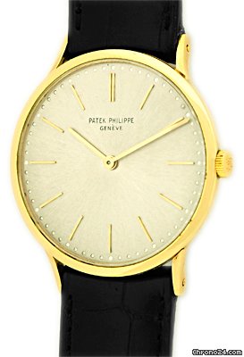 Patek Philippe Gent's Vintage 18K Yellow Gold Calatrava Strapwatch Oyster/Silver Dial with Gold Baton Markers, Acrylic Crystal watches