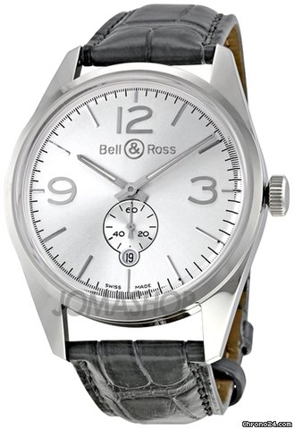 Bell & Ross Vintage Officer Silver Dial Grey Alligator Strap Automatic Mens Watch BR123-OFFICER-SIL watches