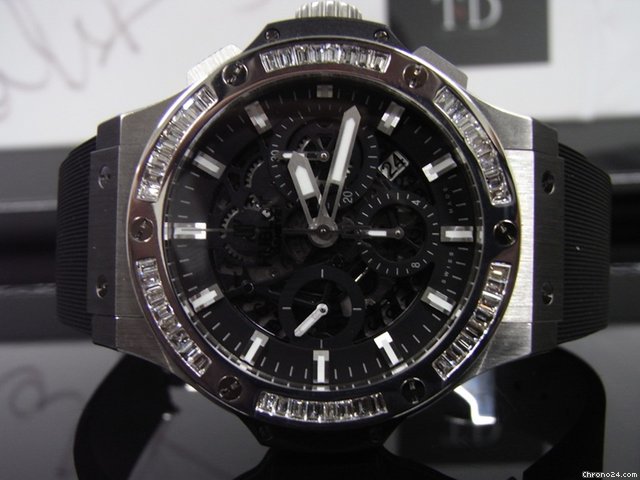 Hublot Big Bang Aero 44mm Steel Skeleton Watch 2012 Diamond Bezel watches
