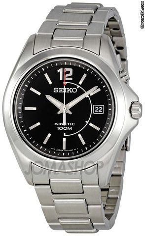 Seiko Stainless Steel Black Dial Kinetic Mens Watch SKA477 watches