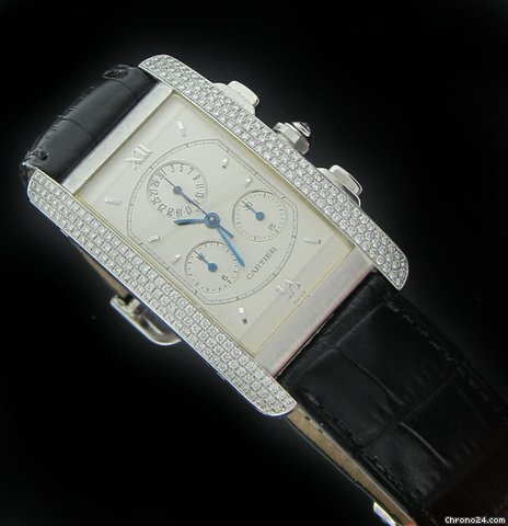 Cartier White Gold Tank American Chronograph with Factory Diamonds watches