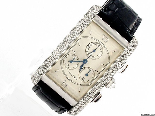 Cartier Tank Americaine Chronoflex, 18K/WG, Diamantbesatz watches