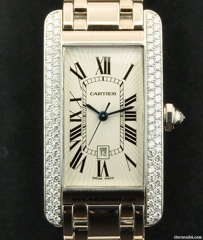 Cartier 18k W/G Diamond Set Case Mid-Size Tank Americaine watches