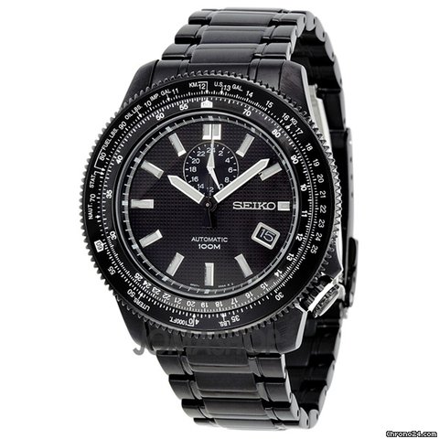 Seiko Black Dial GMT Tachymeter Black PVD Stainless Steel Mens Watch SSA007 watches