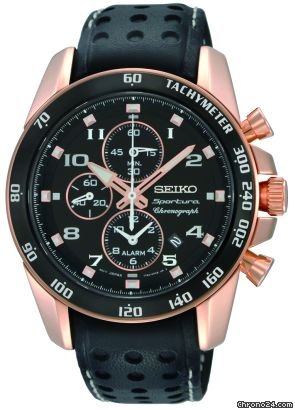 Seiko Sportura Black Dial Chronograph Leather Mens Watch SNAE80 watches