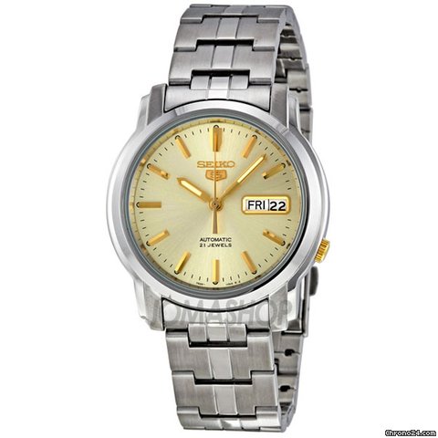 Seiko 5 Automatic Champagne Dial Link Bracelet Mens Watch SNKK69 watches