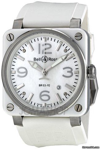 Bell & Ross Aviation Mother of Pearl White Rubber Automatic Mens Watch BR0392-WHT-CERUB watches