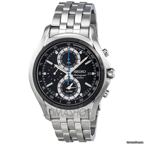Seiko Black Dial Chronograph Stainless Steel Mens Watch SNAE83 watches