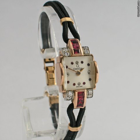 Omega retro ladie's watch with diamonds and rubies watches