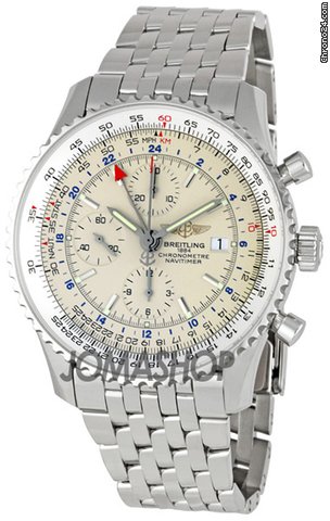 Breitling Navitimer World Mens Stainless Steel Watch with Silver Dial A2432212-G571SS watches
