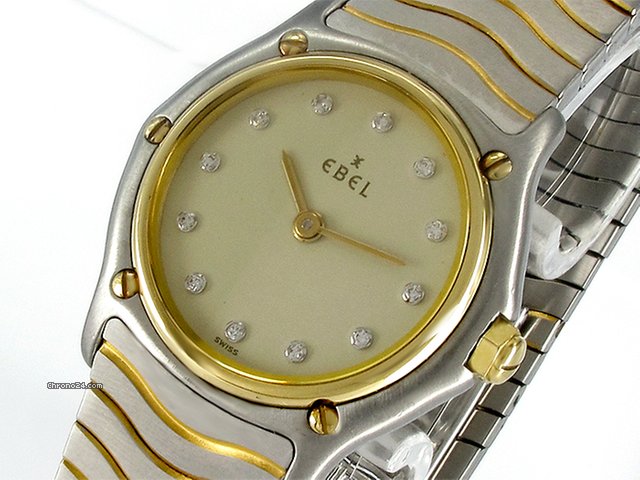 Ebel "Classic Wave" Damenuhr, Edelstahl/Gelbgold -Diamantziffer.r watches