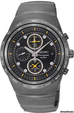 Seiko Black Dial Alarm Chronograph Grey PVD Steel Mens Watch SNAA87P1 watches