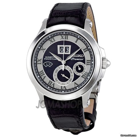Seiko Premier Black Stainless Steel Leather Hybrid Mens Watch SNP049 watches