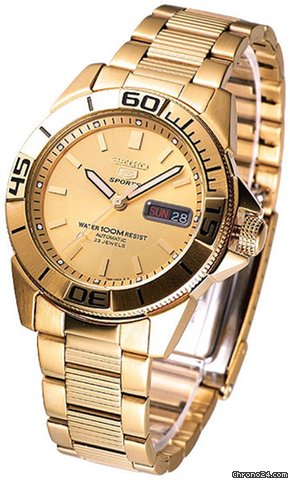 Seiko 5 Sports Gold Dial Stainless Steel Mens Watch SNZE14 watches