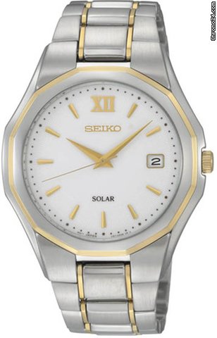 Seiko Solar White Dial Stainless Steel Mens Watch SNE156 watches