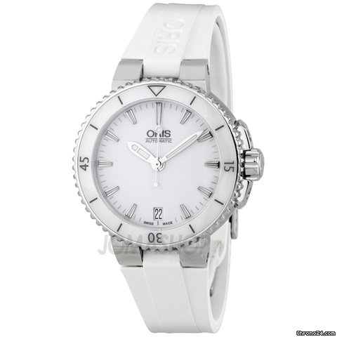 Oris Aquis Date White Dial Automatic White Rubber Ladies Watch 01 733 7652 415 watches